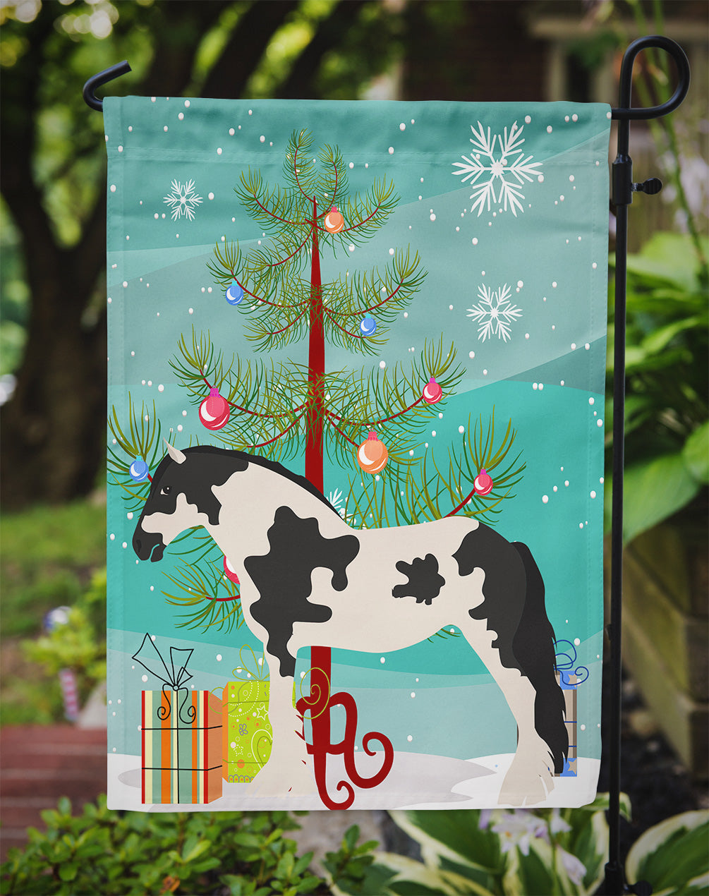 Cyldesdale Horse Christmas Garden Flag Mailbox Decorative Yard Banner Outside Patio Artwork for Flower Beds, Garden Size, Multicolor