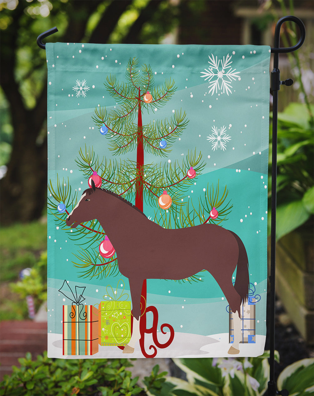 English Thoroughbred Horse Christmas Garden Flag Mailbox Decorative Yard Banner Outside Patio Artwork for Flower Beds, Garden Size, Multicolor