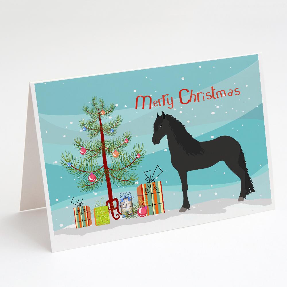 Friesian Horse Christmas Greeting Cards Pack of 8 Blank Cards with Envelopes Whimsical A7 Size 5x7
