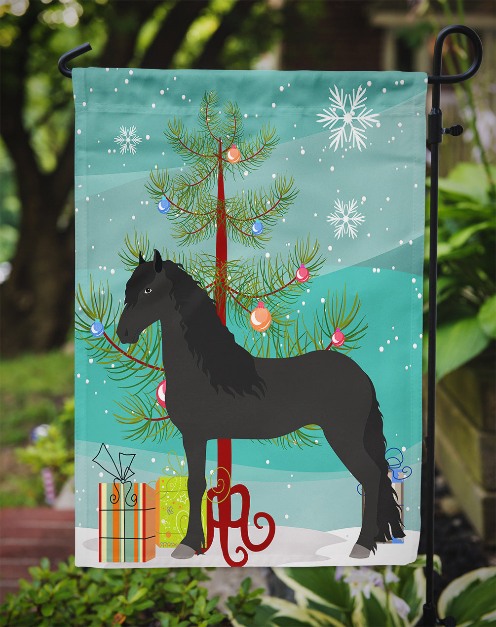 Friesian Horse Christmas Garden Flag Mailbox Decorative Yard Banner Outside Patio Artwork for Flower Beds, Garden Size, Multicolor