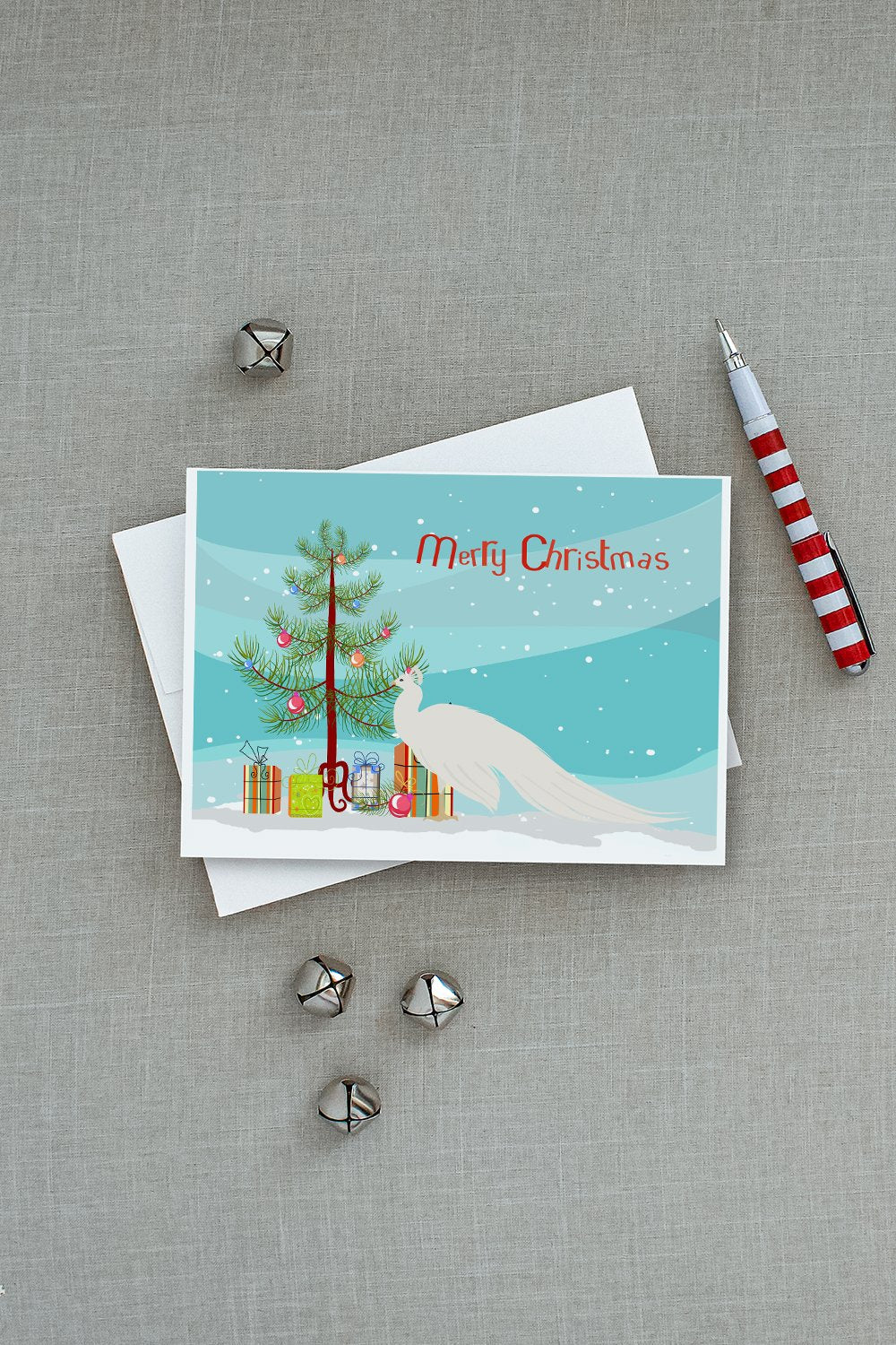 White Peacock Peafowl Christmas Greeting Cards Pack of 8 Blank Cards with Envelopes Whimsical A7 Size 5x7