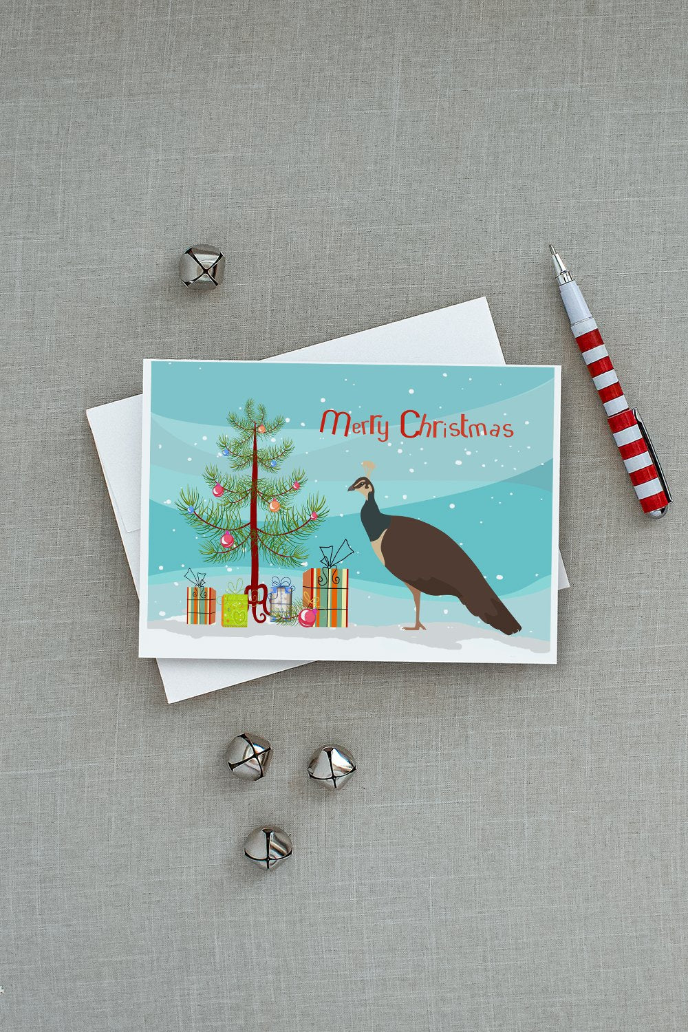 Indian Peahen Peafowl Christmas Greeting Cards Pack of 8 Blank Cards with Envelopes Whimsical A7 Size 5x7
