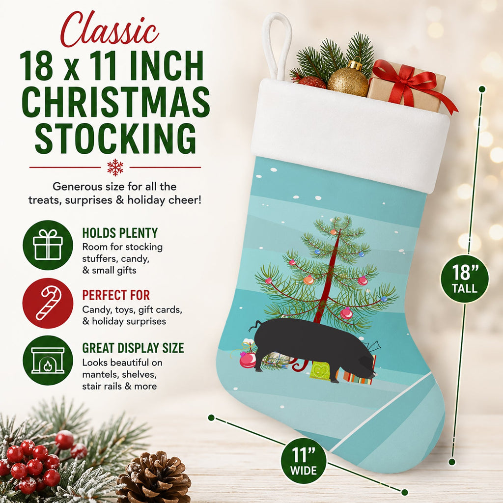 Devon Large Black Pig Christmas Holiday Stocking Double-Sided Print, Polyester Suede,11x18, Made in USA