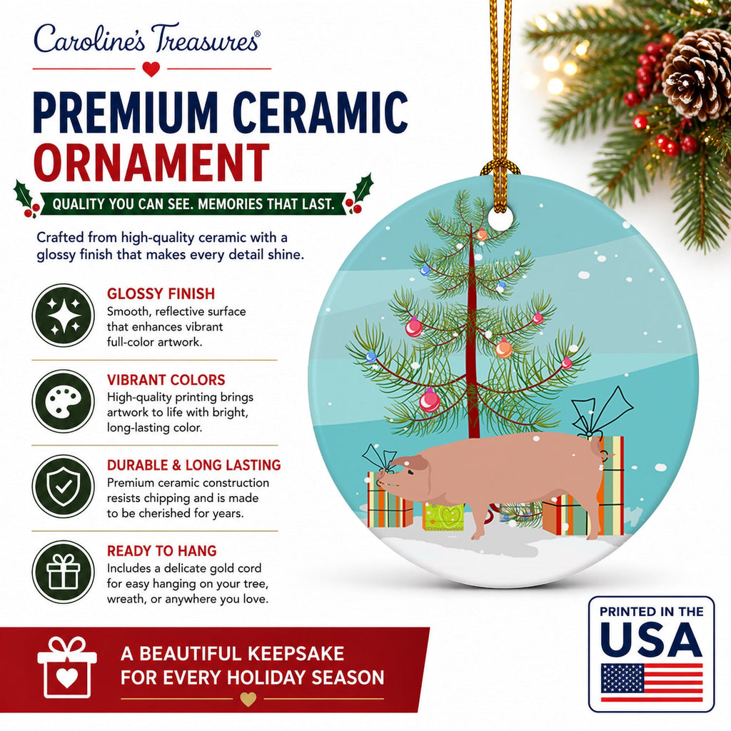 American Landrace Pig Christmas Ceramic Ornament Christmas Tree Hanging Decorations for Home Christmas Holiday, Party, Gift, 3 in, Multicolor