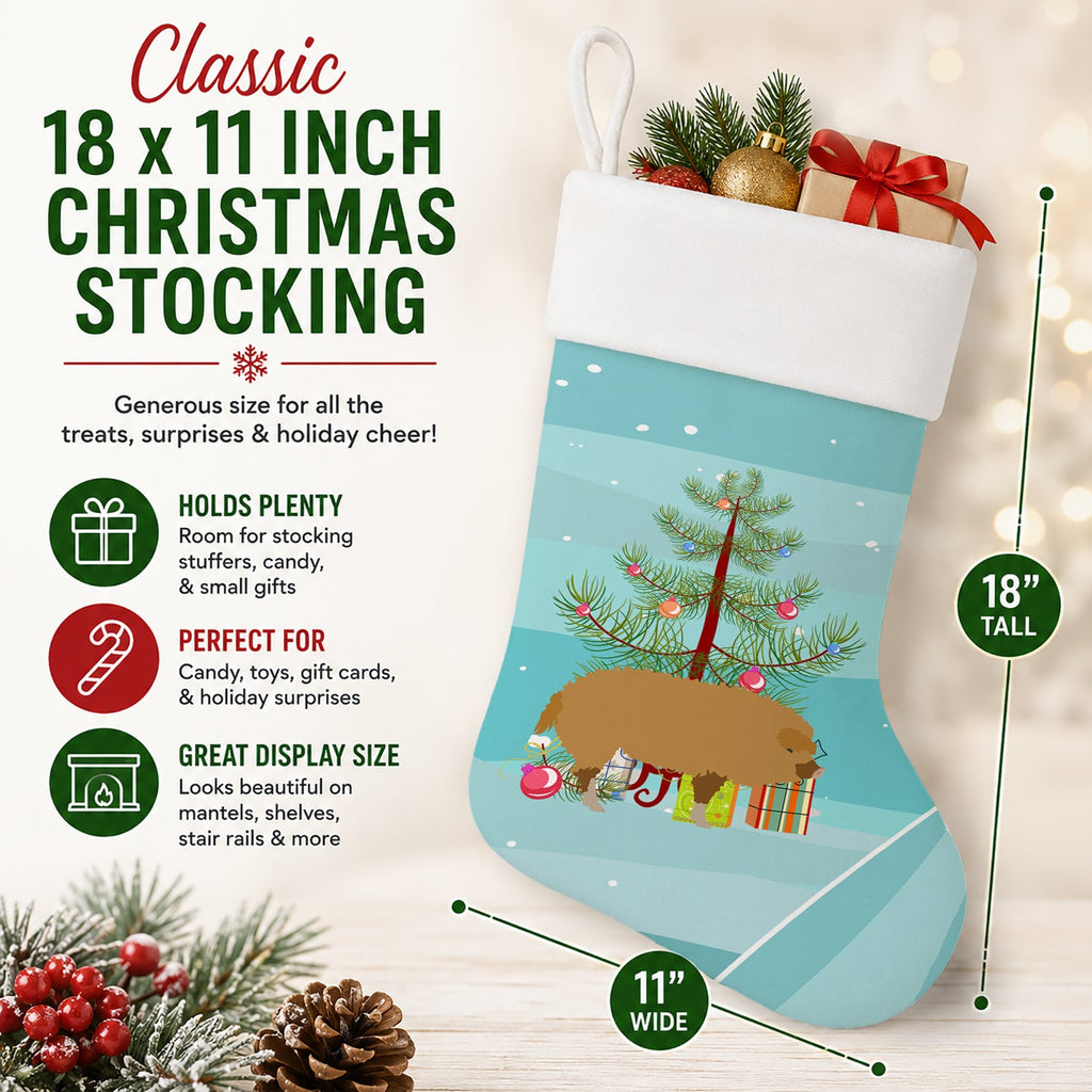 Hungarian Mangalica Pig Christmas Holiday Stocking Double-Sided Print, Polyester Suede,11x18, Made in USA