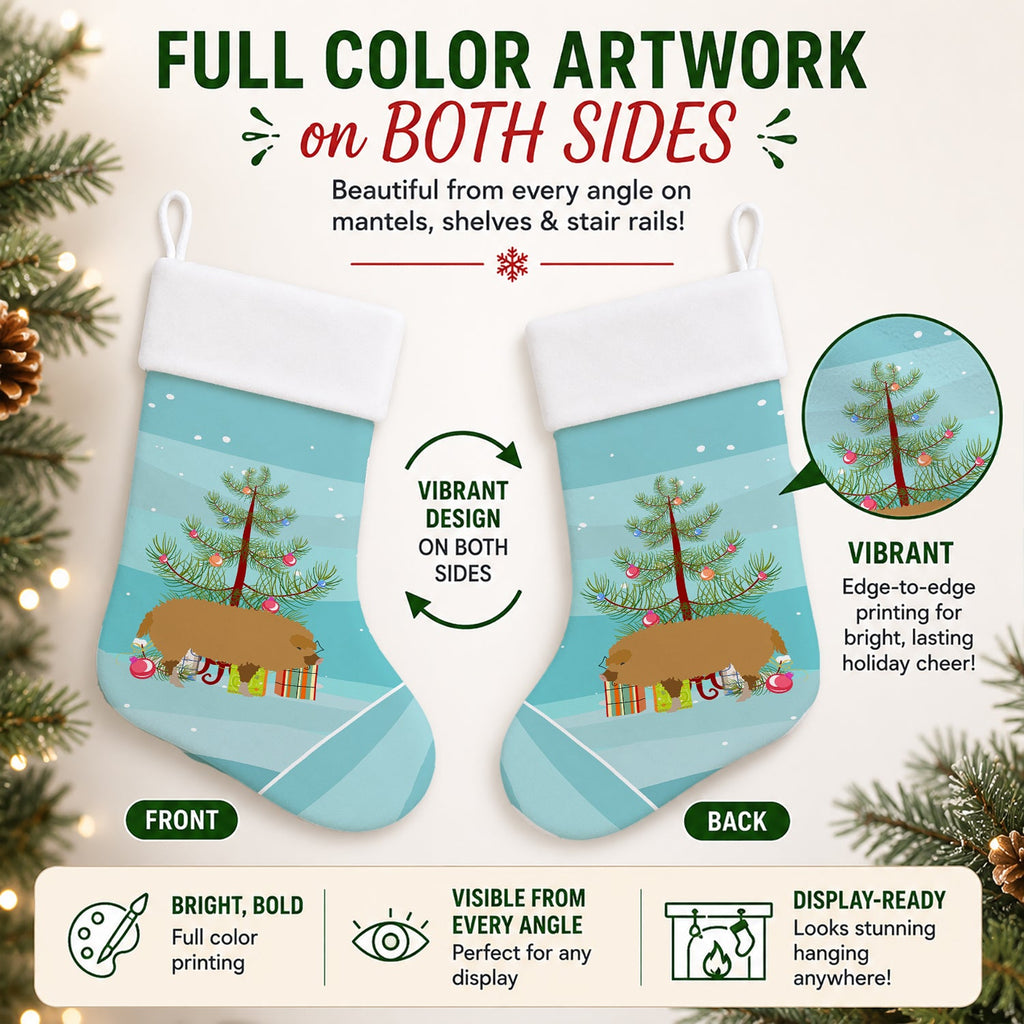 Hungarian Mangalica Pig Christmas Holiday Stocking Double-Sided Print, Polyester Suede,11x18, Made in USA