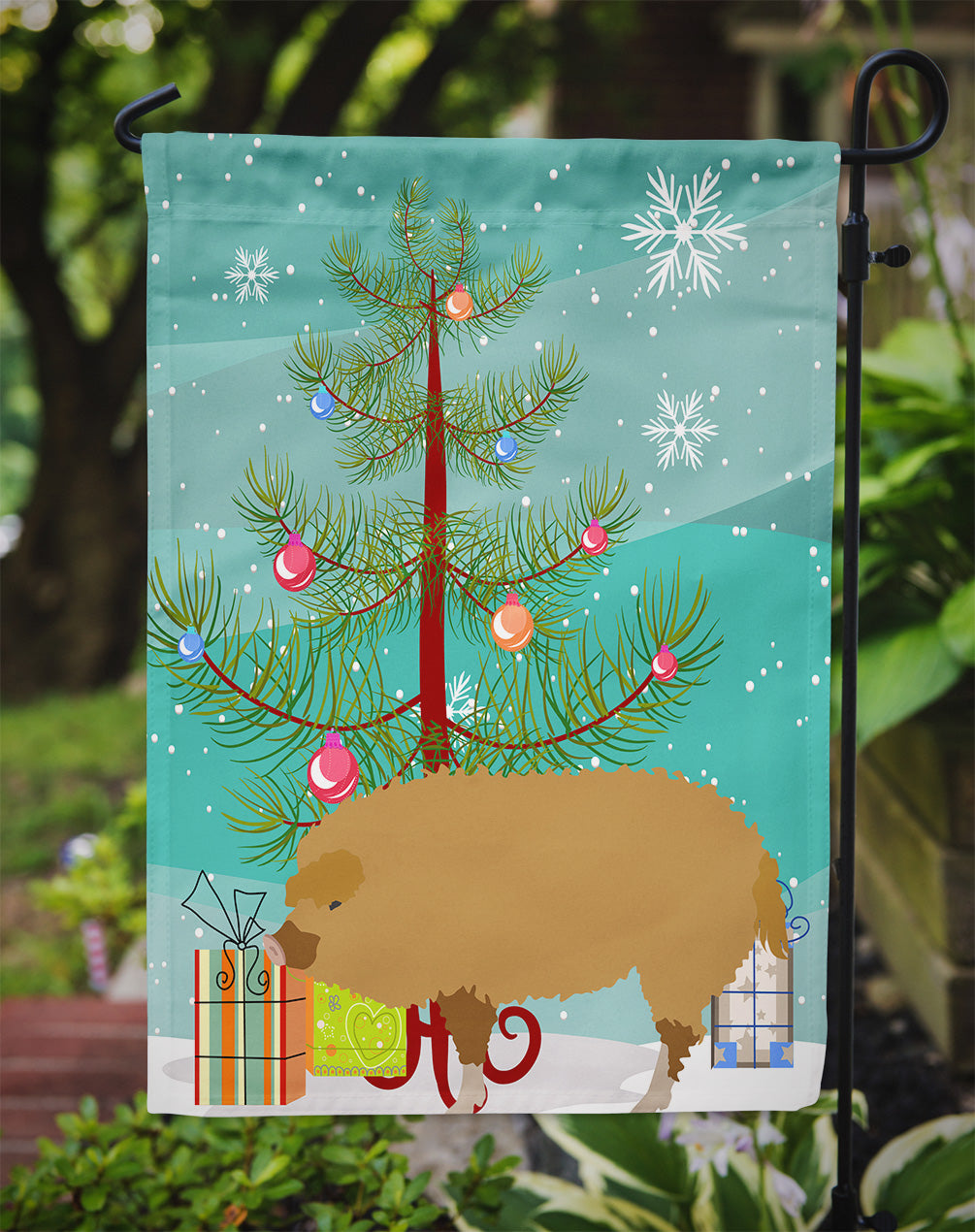 Hungarian Mangalica Pig Christmas Garden Flag Mailbox Decorative Yard Banner Outside Patio Artwork for Flower Beds, Garden Size, Multicolor