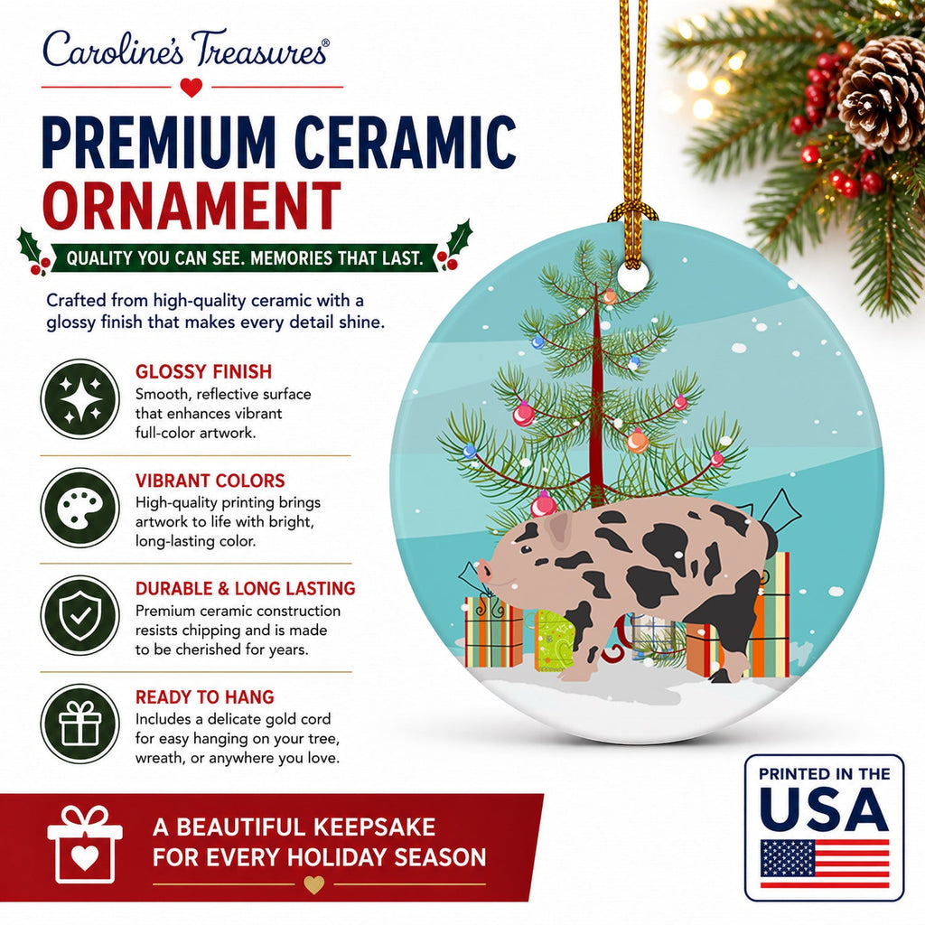 Mini Miniature Pig Christmas Ceramic Ornament Christmas Tree Hanging Decorations for Home Christmas Holiday, Party, Gift, 3 in, Multicolor