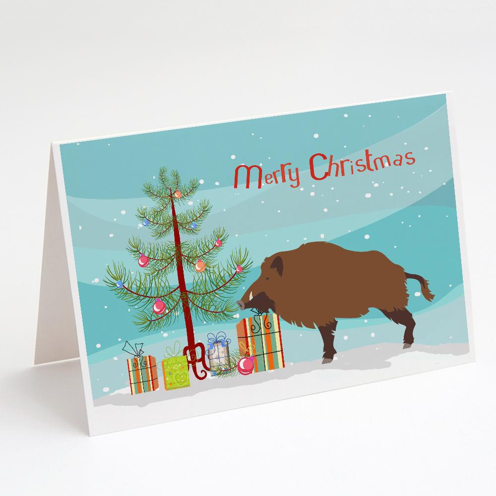 Wild Boar Pig Christmas Greeting Cards Pack of 8 Blank Cards with Envelopes Whimsical A7 Size 5x7