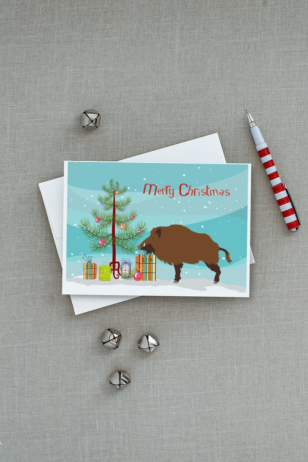 Wild Boar Pig Christmas Greeting Cards Pack of 8 Blank Cards with Envelopes Whimsical A7 Size 5x7