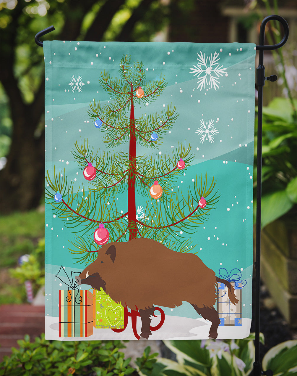 Wild Boar Pig Christmas Garden Flag Mailbox Decorative Yard Banner Outside Patio Artwork for Flower Beds, Garden Size, Multicolor