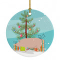 English Large White Pig Christmas Ceramic Ornament Christmas Tree Hanging Decorations for Home Christmas Holiday, Party, Gift, 3 in, Multicolor