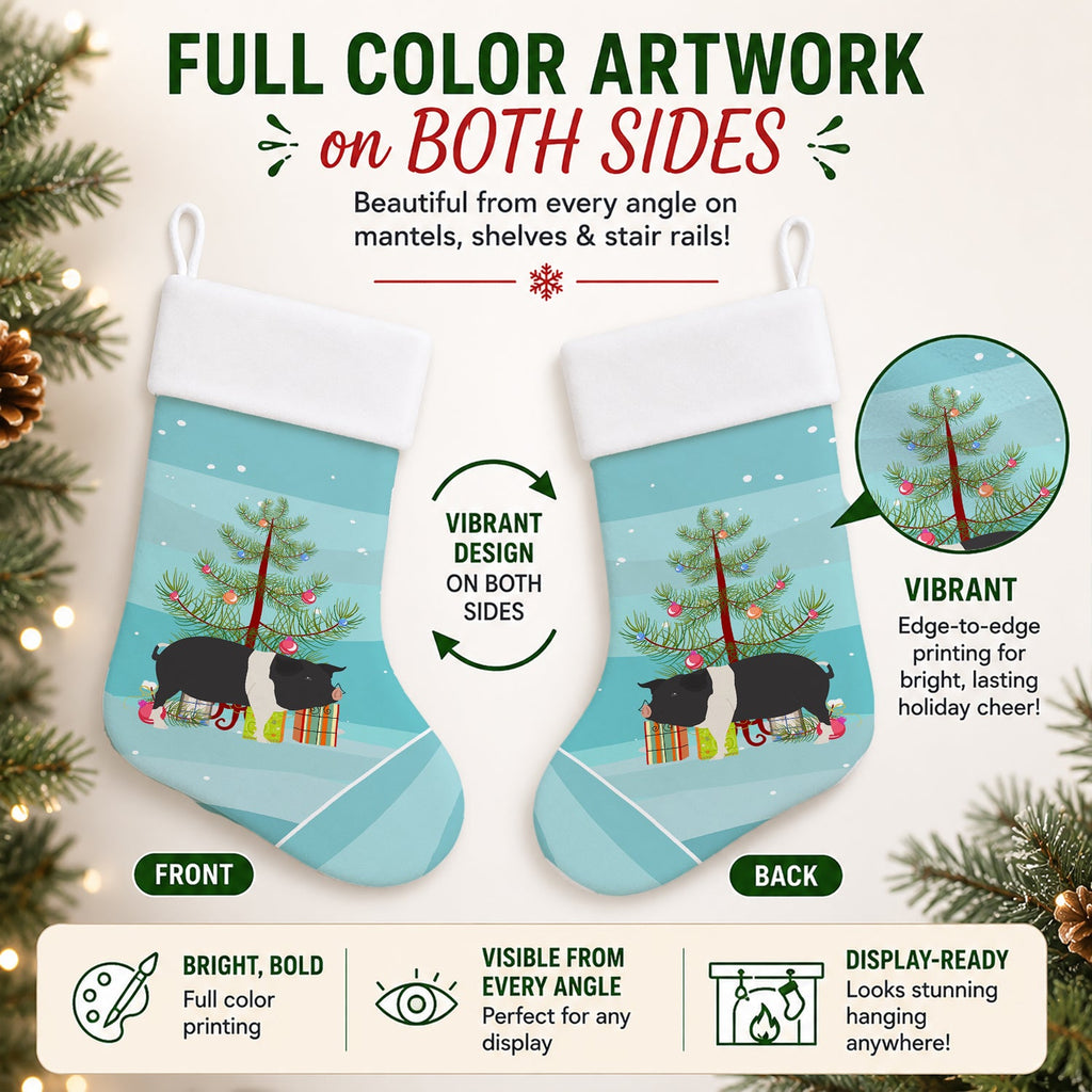 Hampshire Pig Christmas Holiday Stocking Double-Sided Print, Polyester Suede,11x18, Made in USA