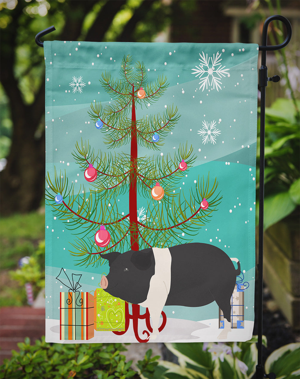 Hampshire Pig Christmas Garden Flag Mailbox Decorative Yard Banner Outside Patio Artwork for Flower Beds, Garden Size, Multicolor