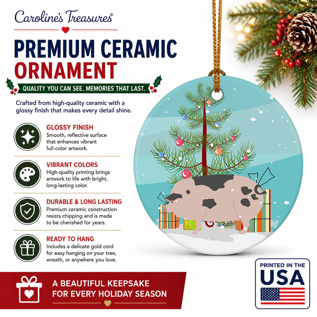 Gloucester Old Spot Pig Christmas Ceramic Ornament Christmas Tree Hanging Decorations for Home Christmas Holiday, Party, Gift, 3 in, Multicolor