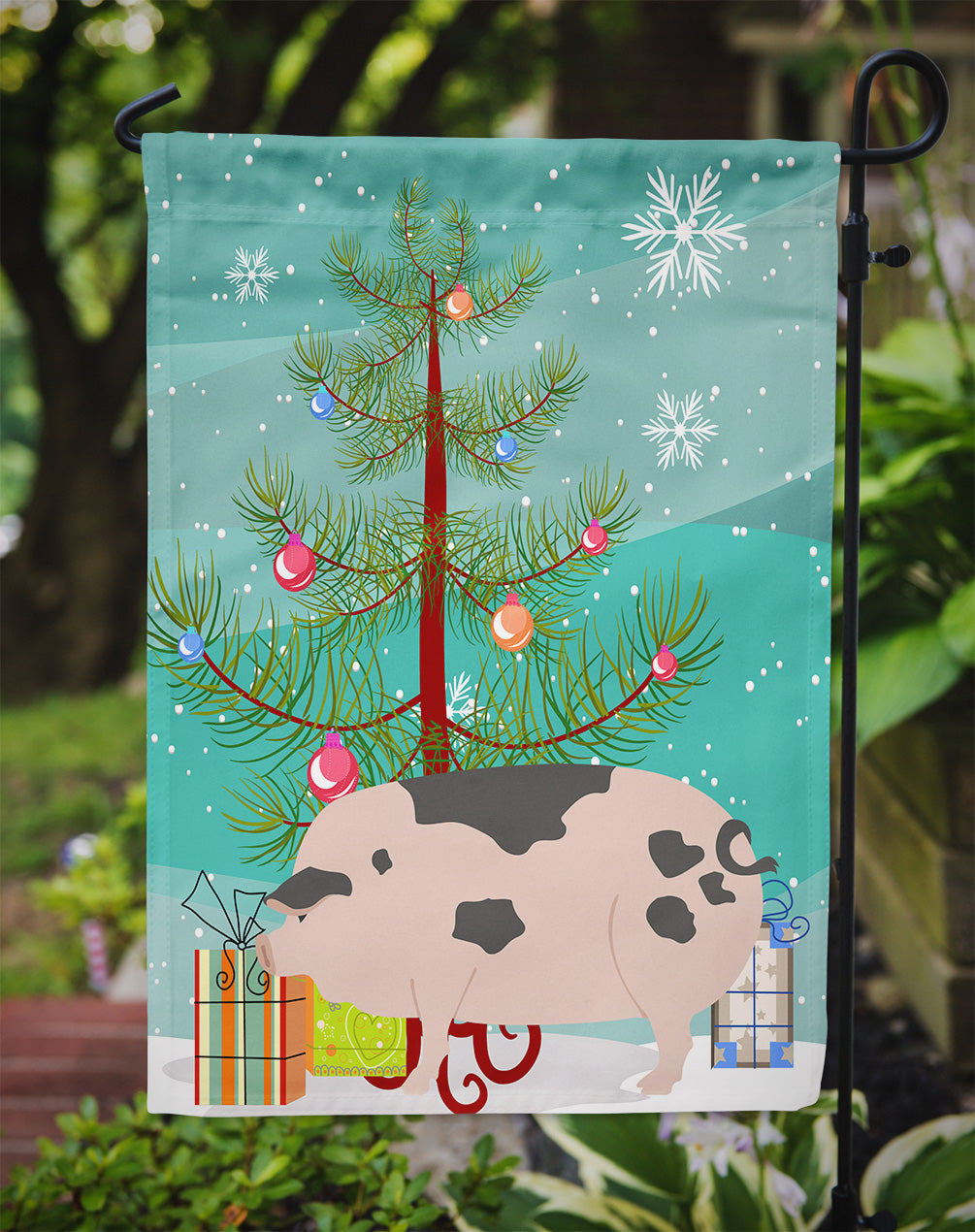 Gloucester Old Spot Pig Christmas Garden Flag Mailbox Decorative Yard Banner Outside Patio Artwork for Flower Beds, Garden Size, Multicolor
