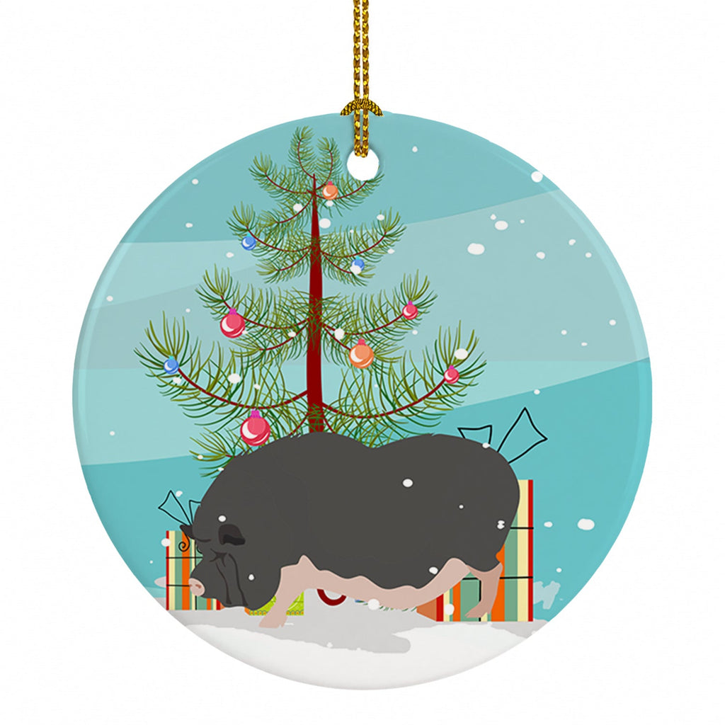 Vietnamese Pot-Bellied Pig Christmas Ceramic Ornament Christmas Tree Hanging Decorations for Home Christmas Holiday, Party, Gift, 3 in, Multicolor
