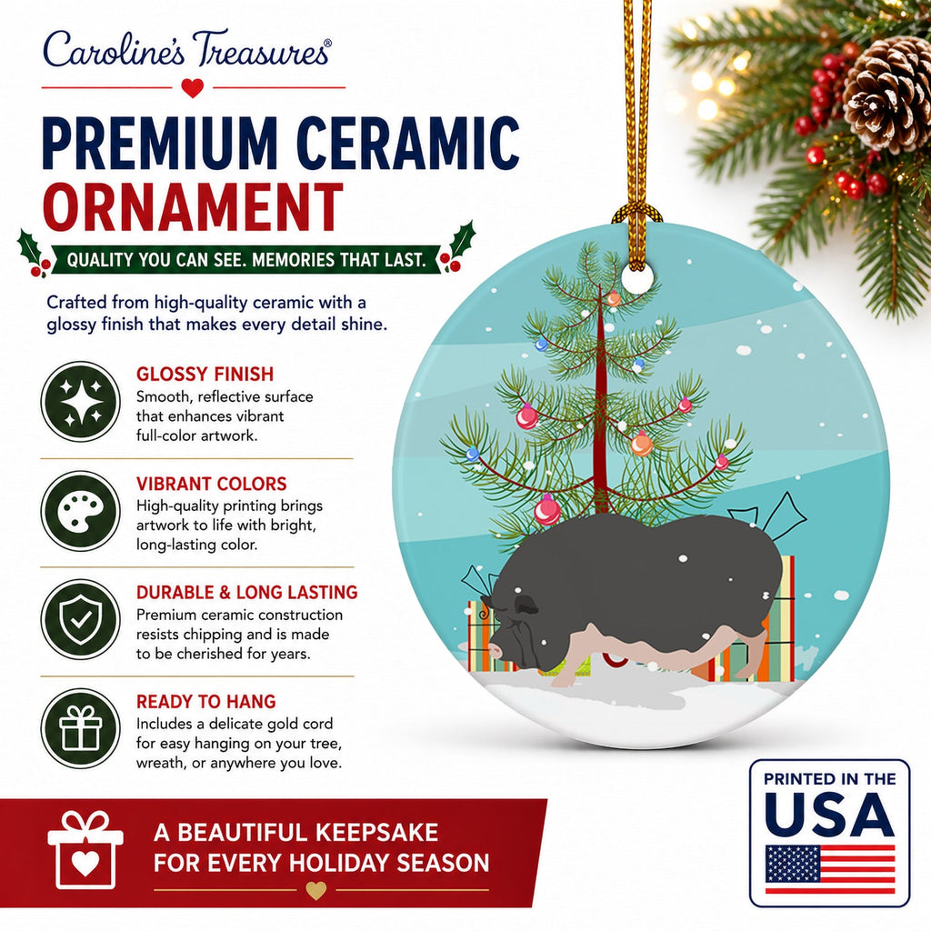Vietnamese Pot-Bellied Pig Christmas Ceramic Ornament Christmas Tree Hanging Decorations for Home Christmas Holiday, Party, Gift, 3 in, Multicolor