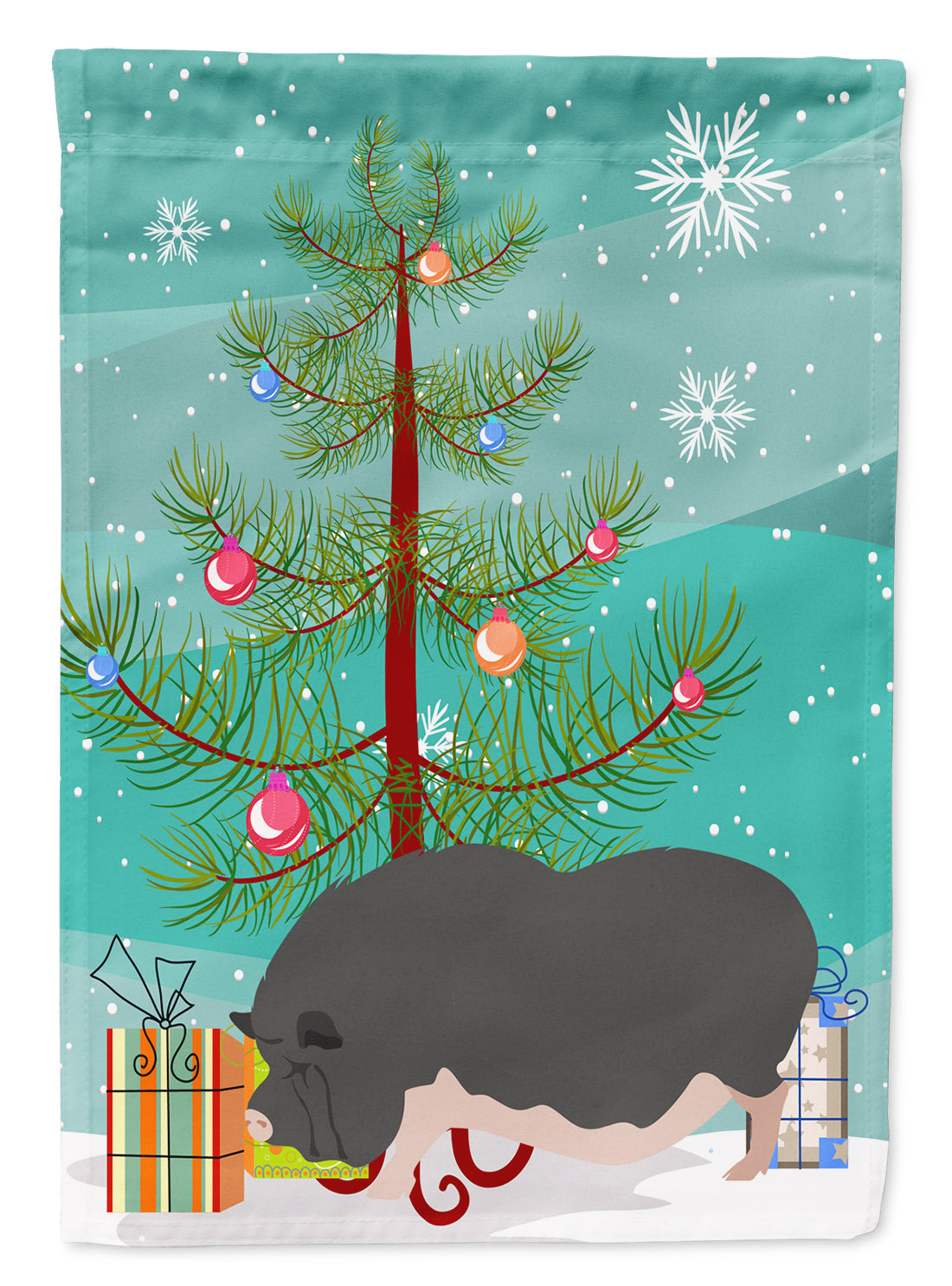 Vietnamese Pot-Bellied Pig Christmas Garden Flag Mailbox Decorative Yard Banner Outside Patio Artwork for Flower Beds, Garden Size, Multicolor