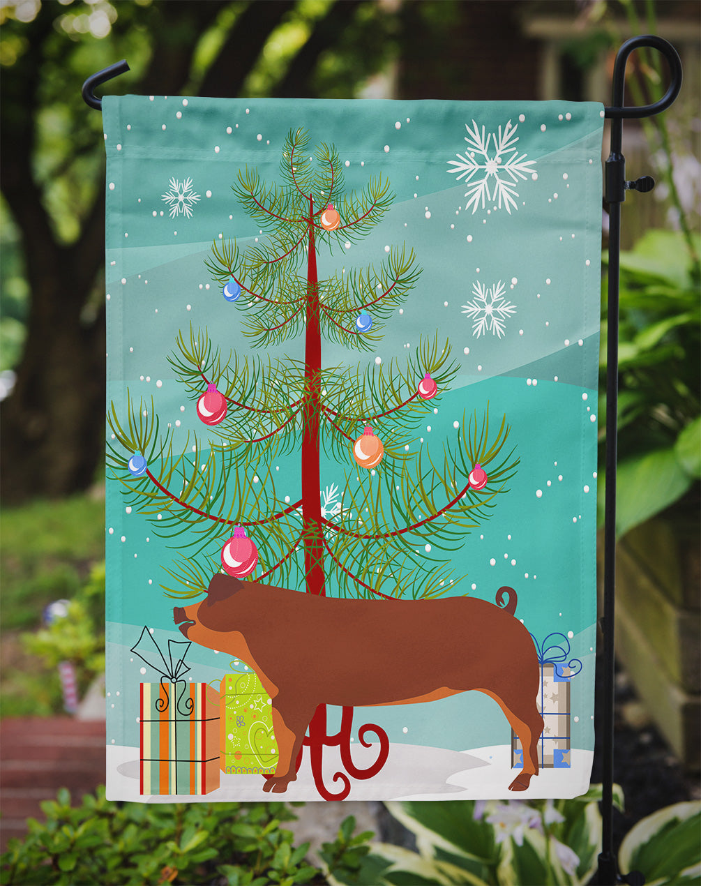 Duroc Pig Christmas Garden Flag Mailbox Decorative Yard Banner Outside Patio Artwork for Flower Beds, Garden Size, Multicolor