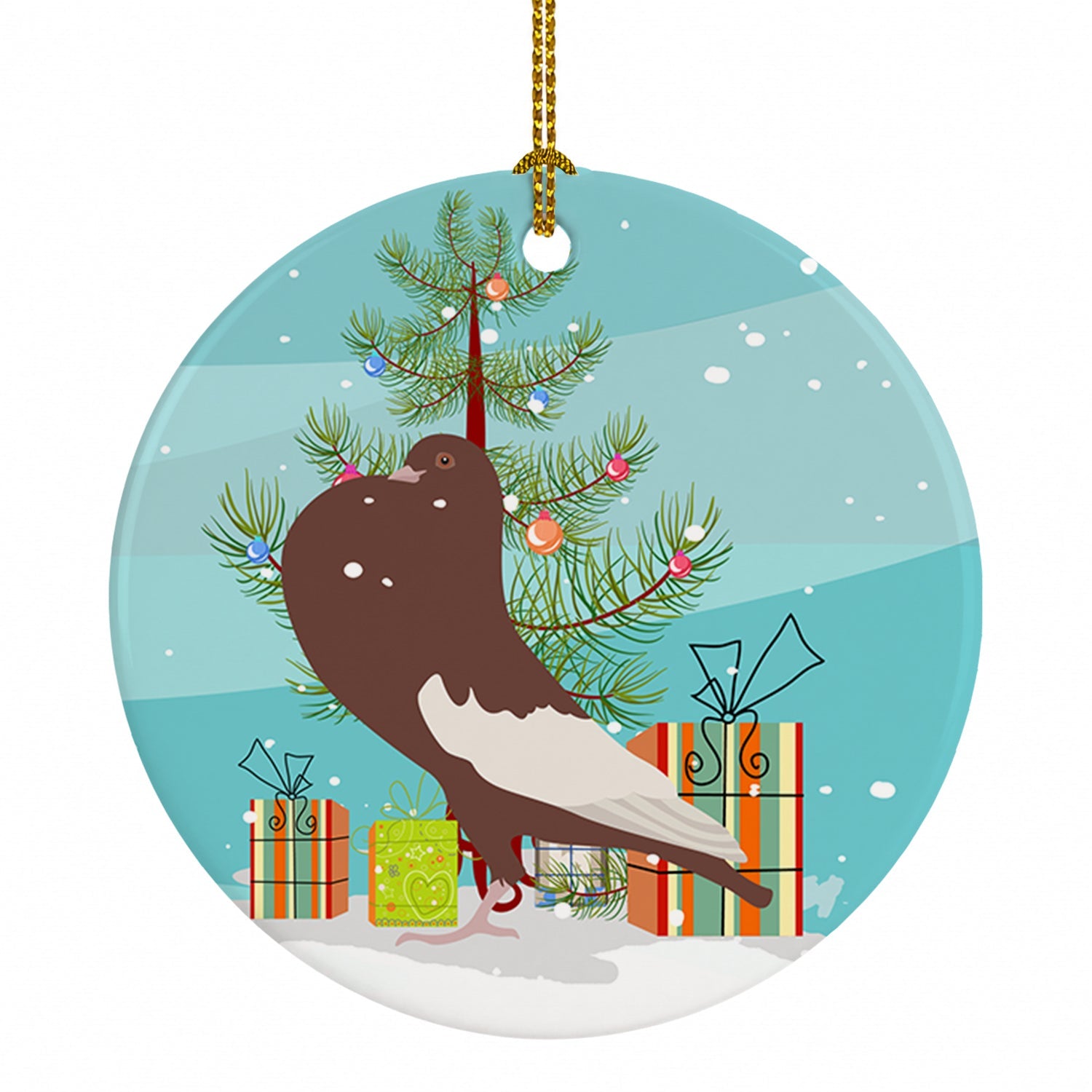 English Pouter Pigeon Christmas Ceramic Ornament Christmas Tree Hanging Decorations for Home Christmas Holiday, Party, Gift, 3 in, Multicolor