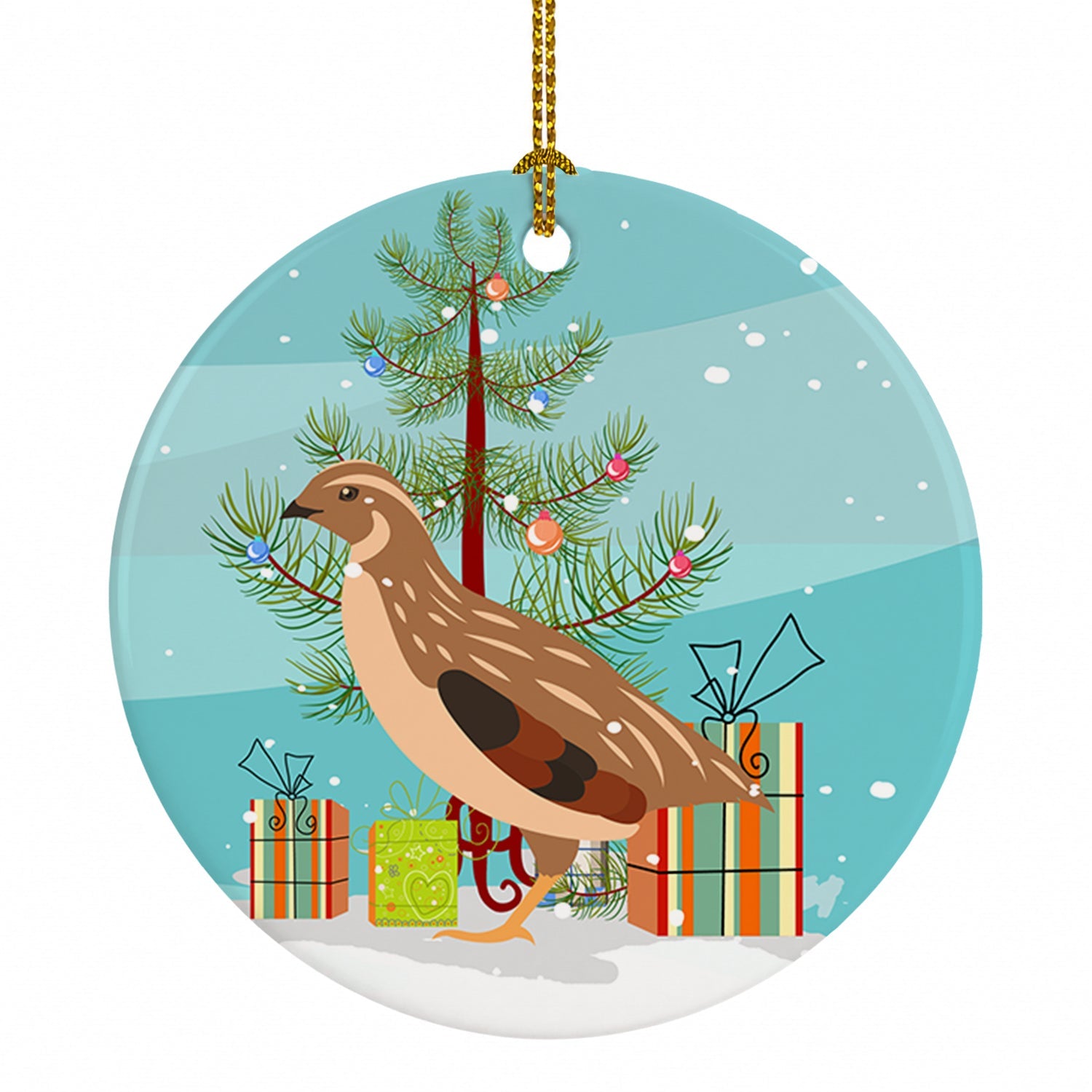 Golden Phoenix Quail Christmas Ceramic Ornament Christmas Tree Hanging Decorations for Home Christmas Holiday, Party, Gift, 3 in, Multicolor