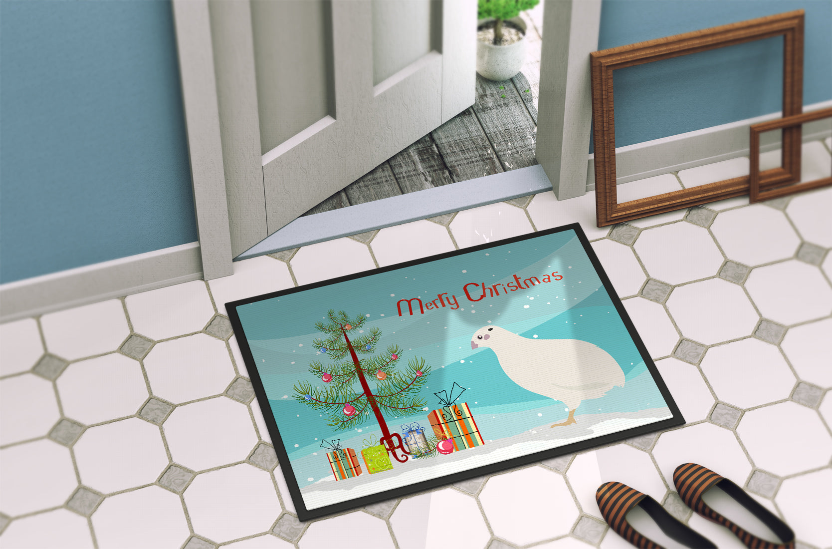Texas Quail Christmas Doormat Indoor Outdoor 24H X 36W Front Door Mat Rugs for Entryway, Non Slip Washable Low Pile,