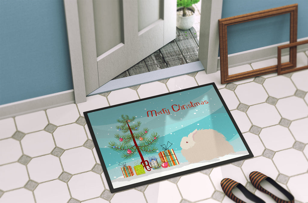 Fluffy Angora Rabbit Christmas Doormat Indoor Outdoor 24H X 36W Front Door Mat Rugs for Entryway, Non Slip Washable Low Pile,