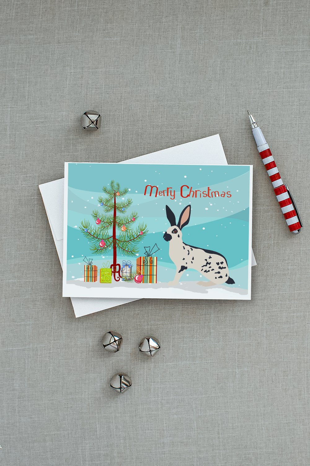 English Spot Rabbit Christmas Greeting Cards Pack of 8 Blank Cards with Envelopes Whimsical A7 Size 5x7