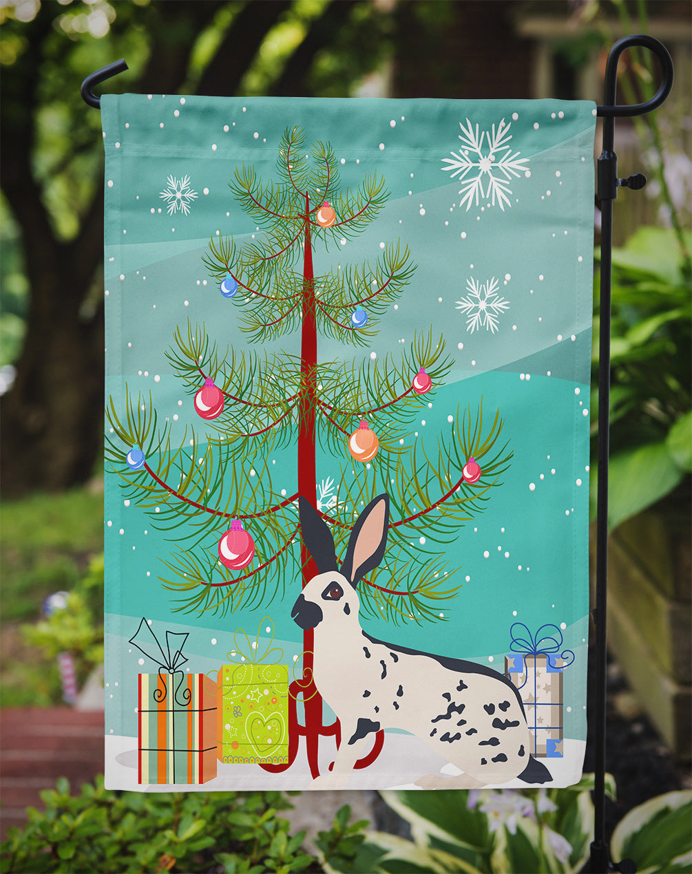English Spot Rabbit Christmas Garden Flag Mailbox Decorative Yard Banner Outside Patio Artwork for Flower Beds, Garden Size, Multicolor