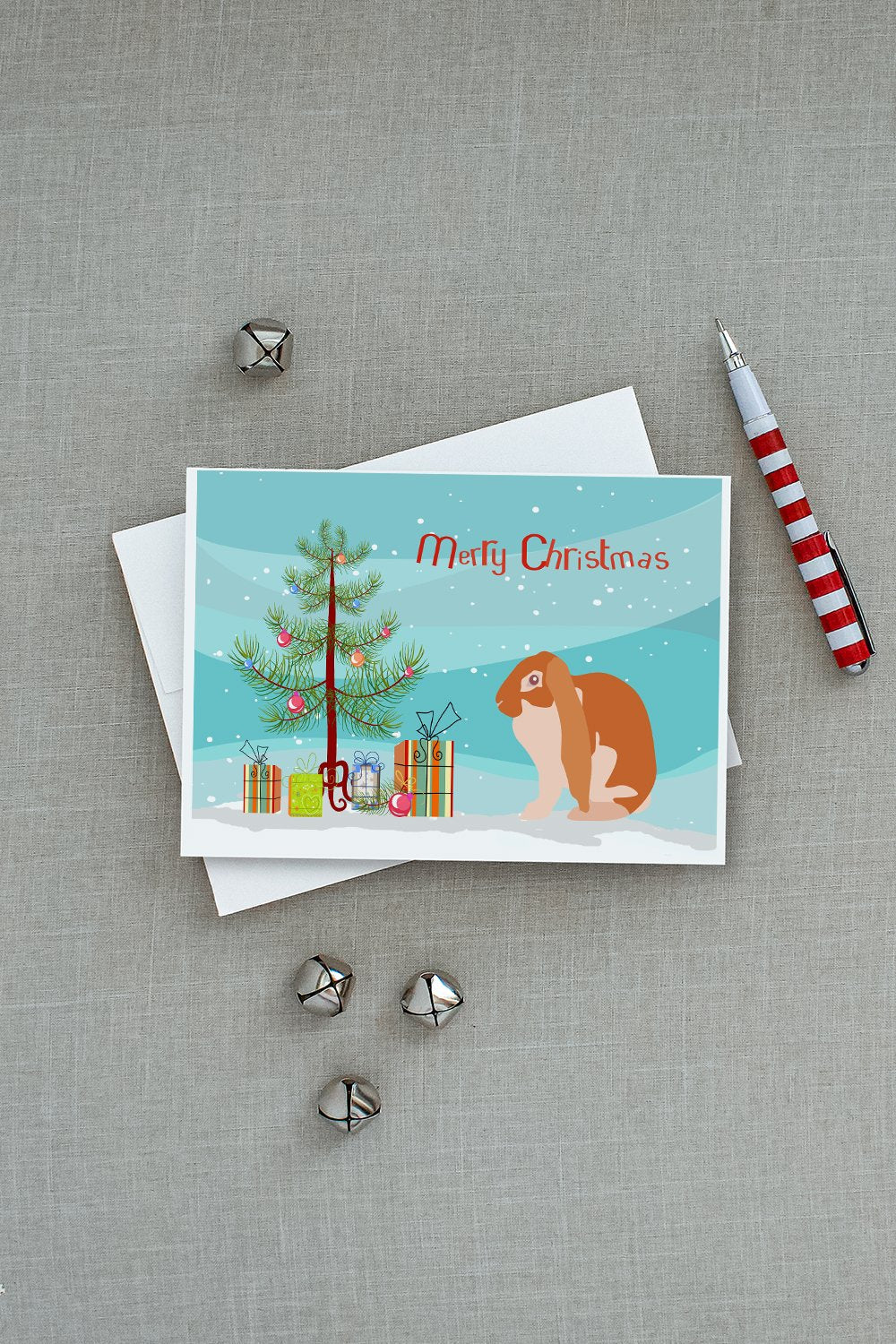 English Lop Rabbit Christmas Greeting Cards Pack of 8 Blank Cards with Envelopes Whimsical A7 Size 5x7