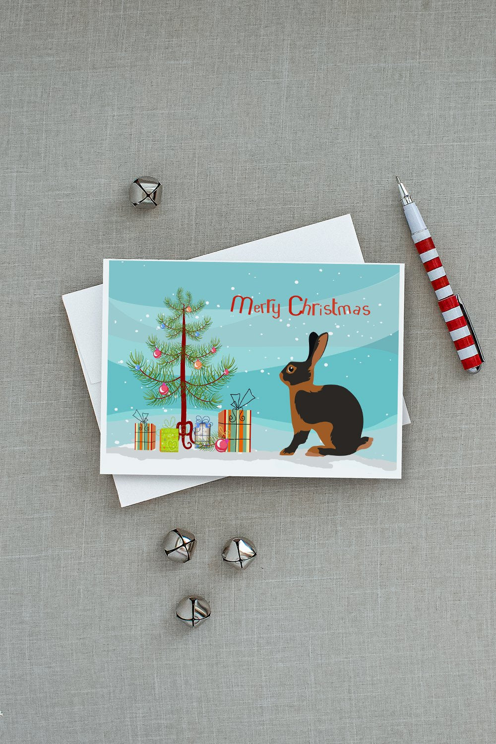 Tan Rabbit Christmas Greeting Cards Pack of 8 Blank Cards with Envelopes Whimsical A7 Size 5x7