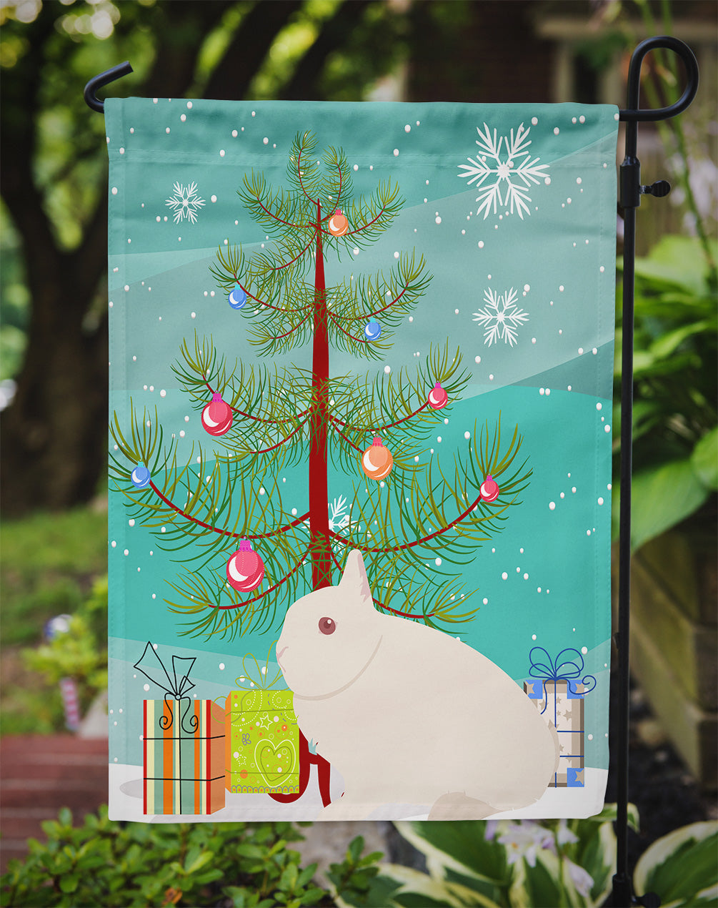 Hermelin Rabbit Christmas Garden Flag Mailbox Decorative Yard Banner Outside Patio Artwork for Flower Beds, Garden Size, Multicolor