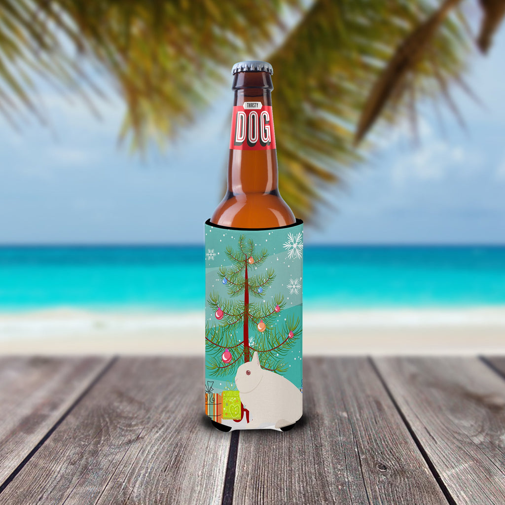 Hermelin Rabbit Christmas Slim Can Hugger , Insulated Foam Hugger for 12 oz Slim Cans, Beer Bottles & Water Bottles, Printed in USA