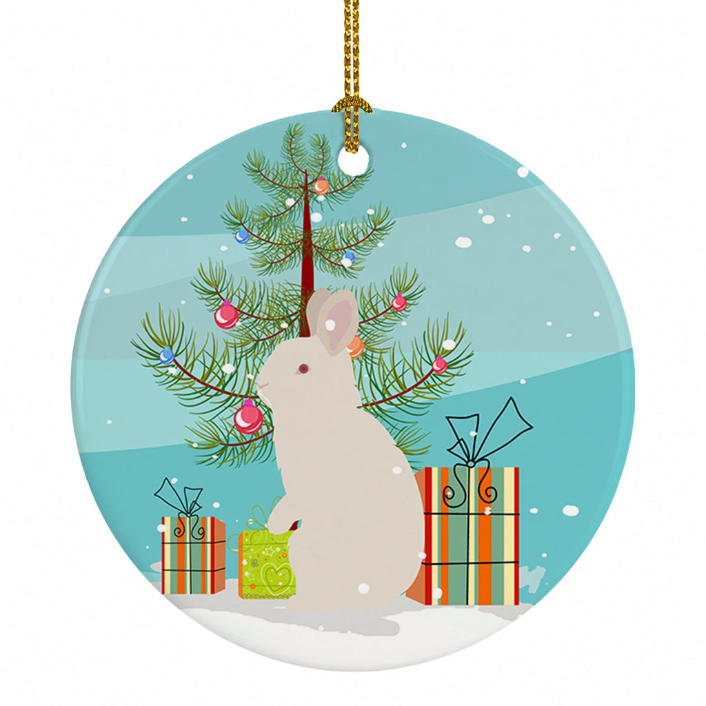 New Zealand White Rabbit Christmas Ceramic Ornament Christmas Tree Hanging Decorations for Home Christmas Holiday, Party, Gift, 3 in, Multicolor
