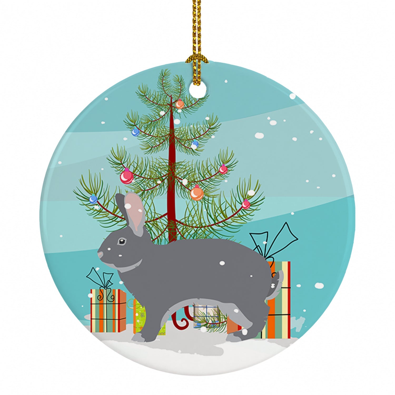 Giant Chinchilla Rabbit Christmas Ceramic Ornament Christmas Tree Hanging Decorations for Home Christmas Holiday, Party, Gift, 3 in, Multicolor