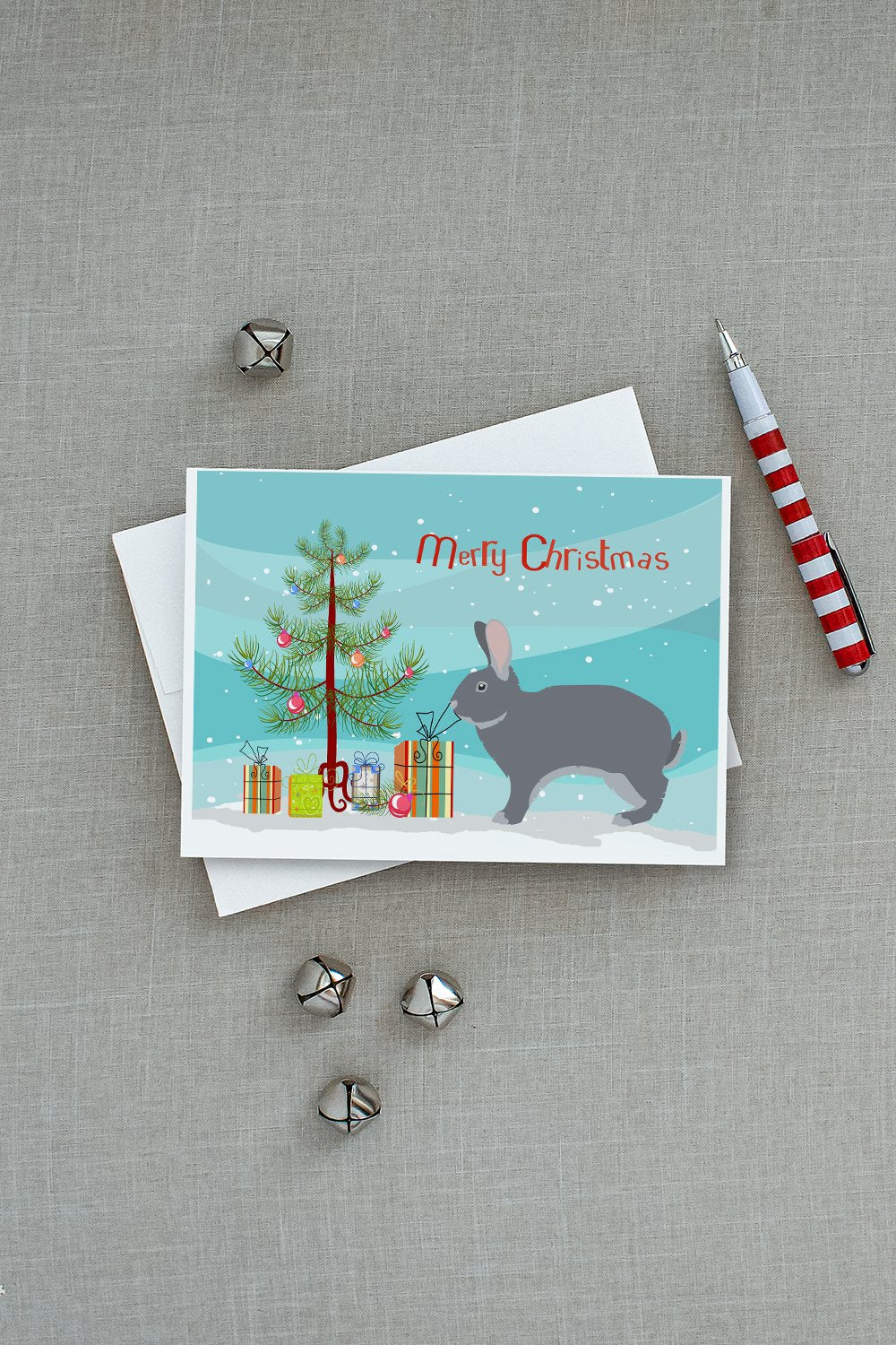 Giant Chinchilla Rabbit Christmas Greeting Cards Pack of 8 Blank Cards with Envelopes Whimsical A7 Size 5x7