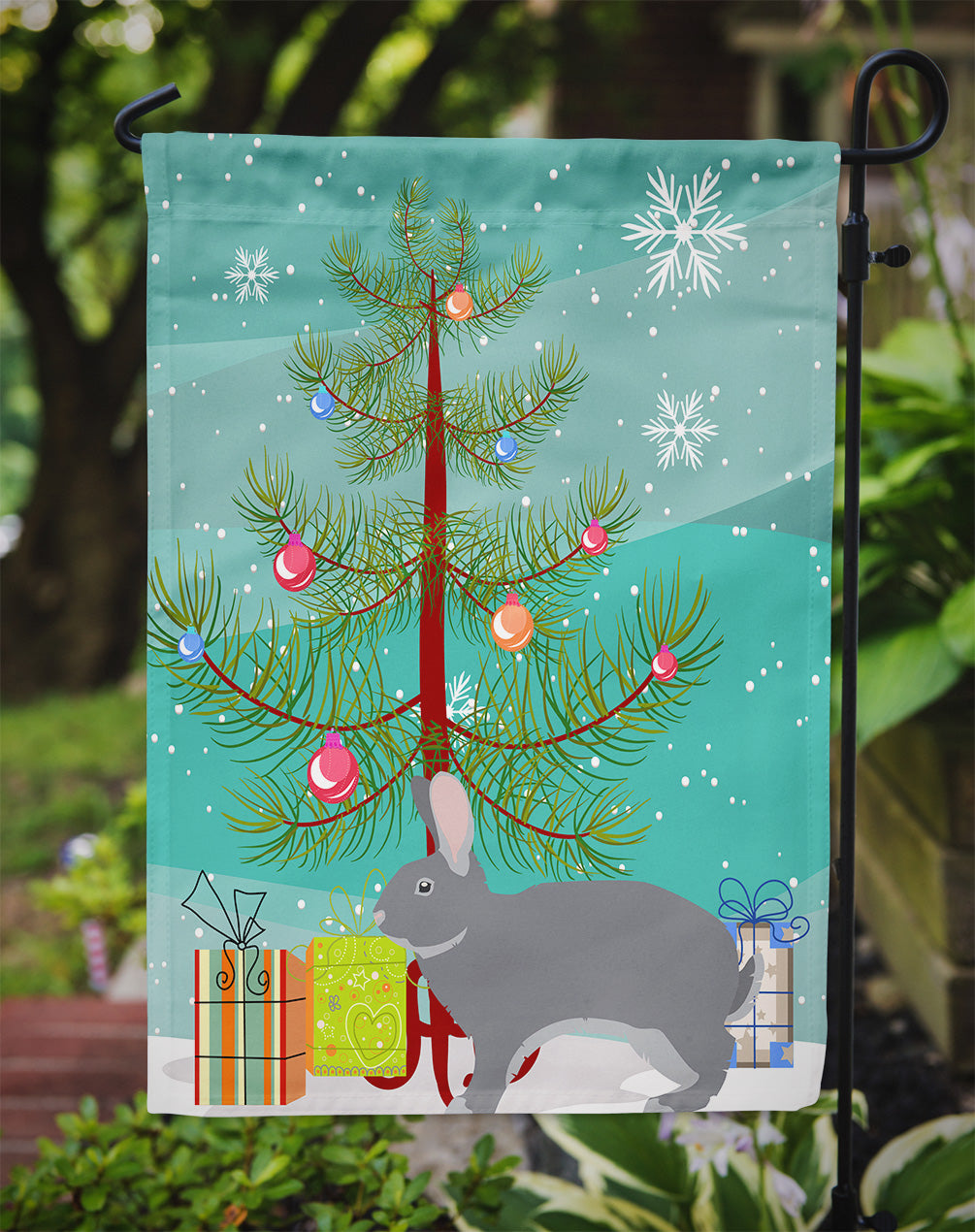 Giant Chinchilla Rabbit Christmas Garden Flag Mailbox Decorative Yard Banner Outside Patio Artwork for Flower Beds, Garden Size, Multicolor