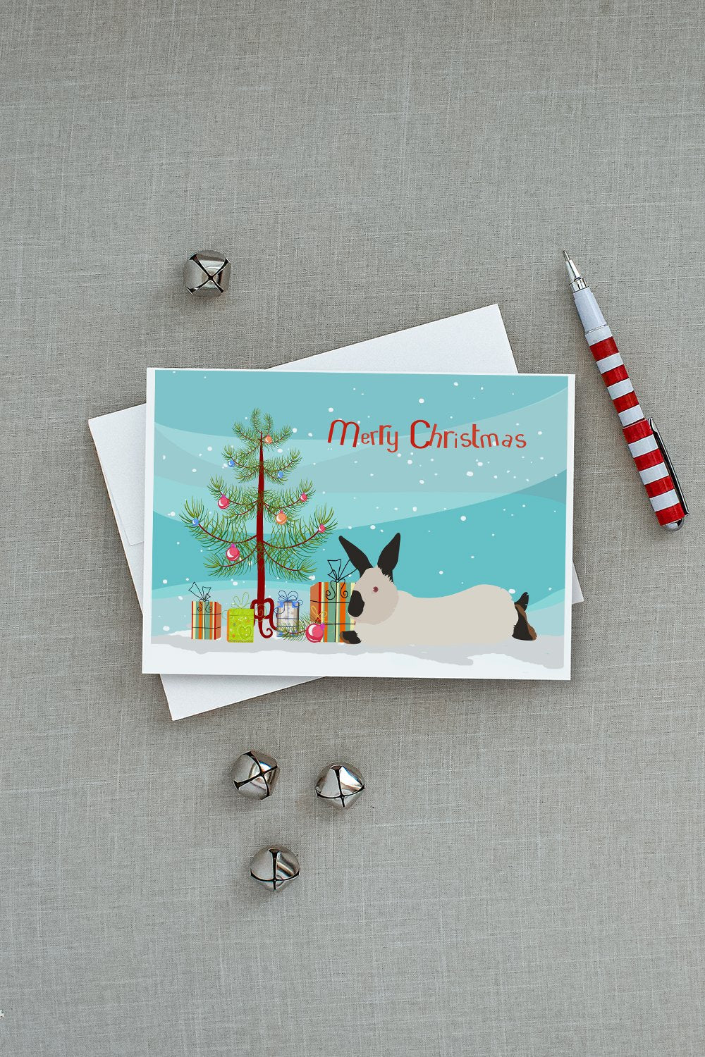 California White Rabbit Christmas Greeting Cards Pack of 8 Blank Cards with Envelopes Whimsical A7 Size 5x7