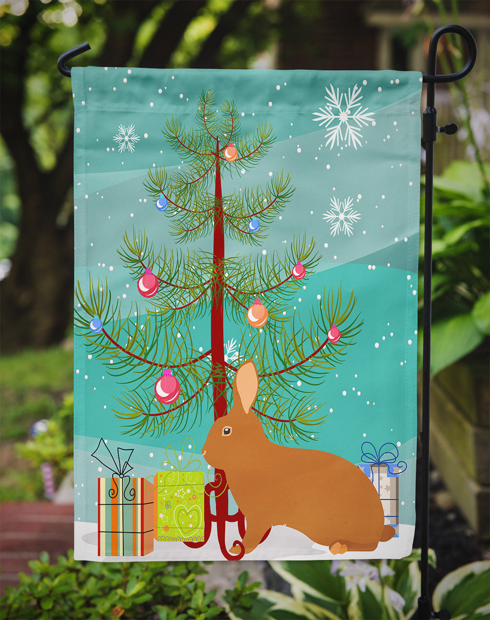 Rex Rabbit Christmas Garden Flag Mailbox Decorative Yard Banner Outside Patio Artwork for Flower Beds, Garden Size, Multicolor