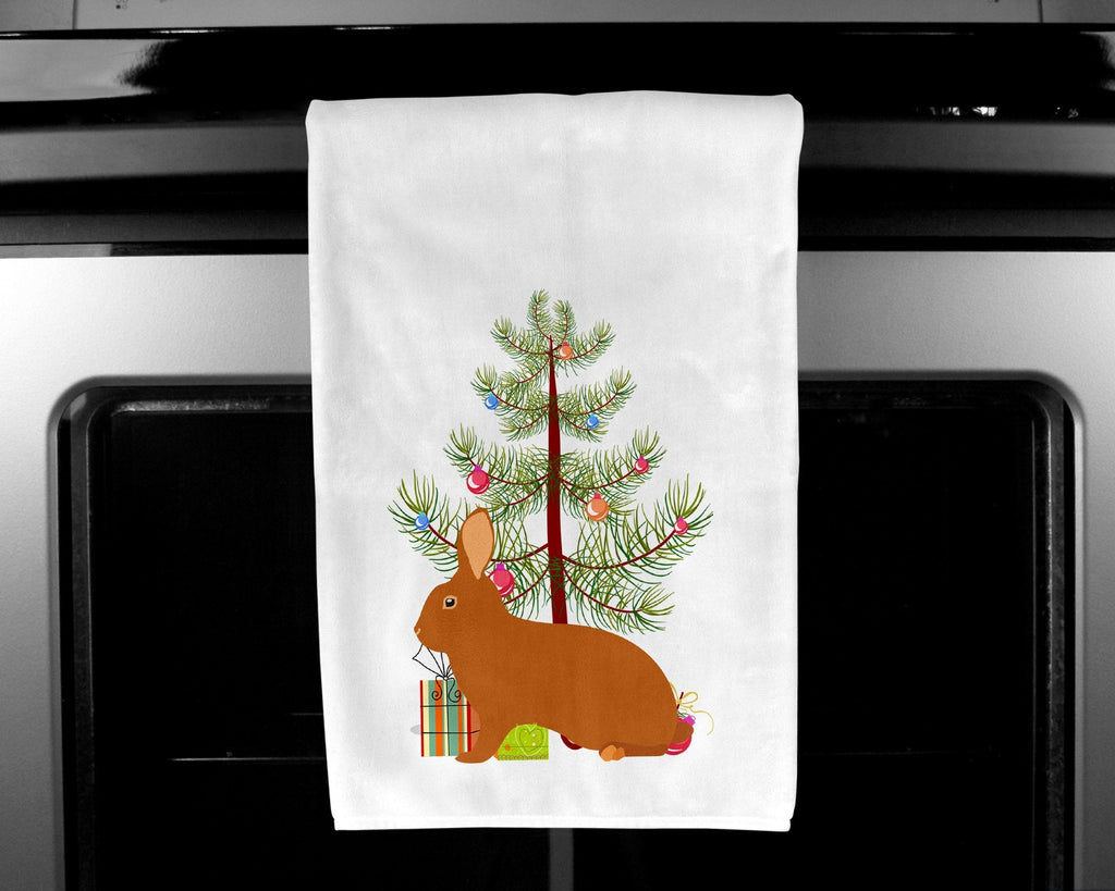 Rex Rabbit Christmas Kitchen Towel Set of 2 White Dish Towels Decorative Bathroom Hand towel for Hand, Face, Hair, Yoga, Tea, Dishcloth, 19 X 28", White