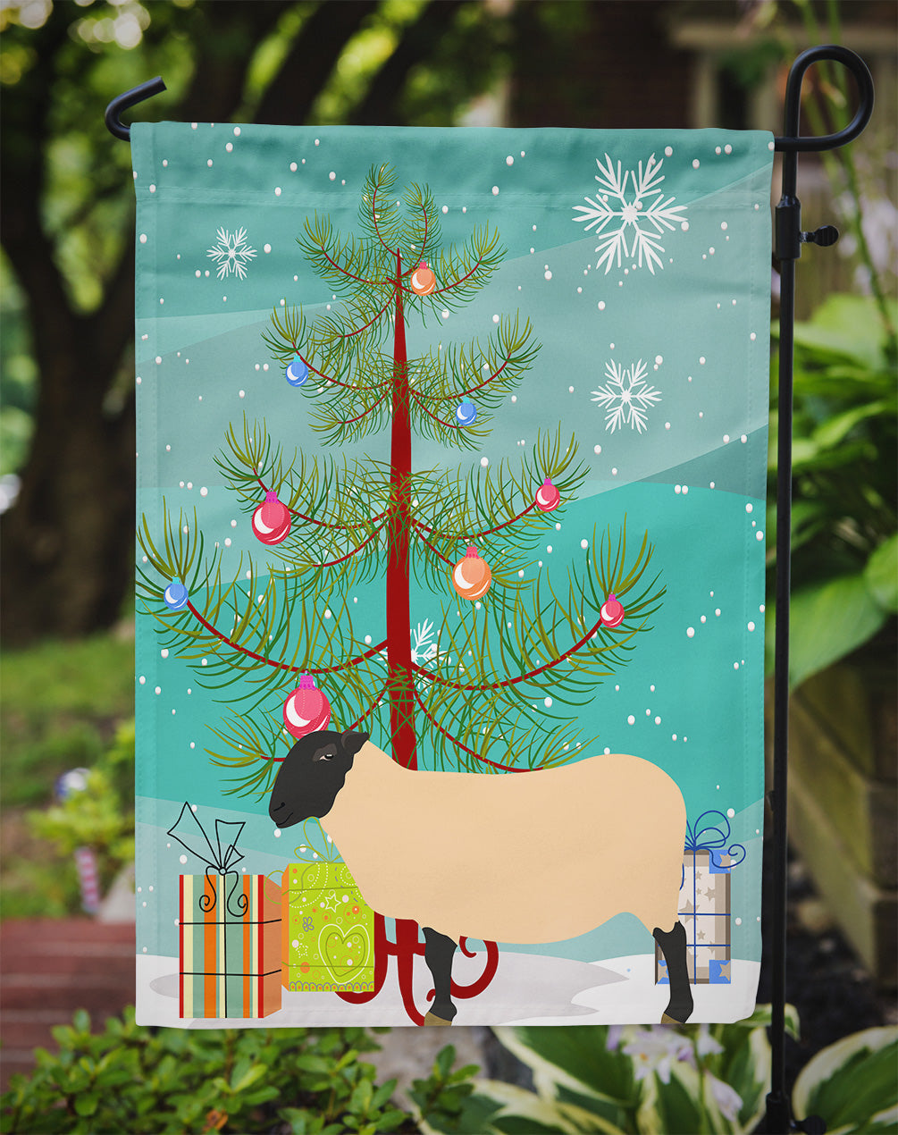 Suffolk Sheep Christmas Garden Flag Mailbox Decorative Yard Banner Outside Patio Artwork for Flower Beds, Garden Size, Multicolor