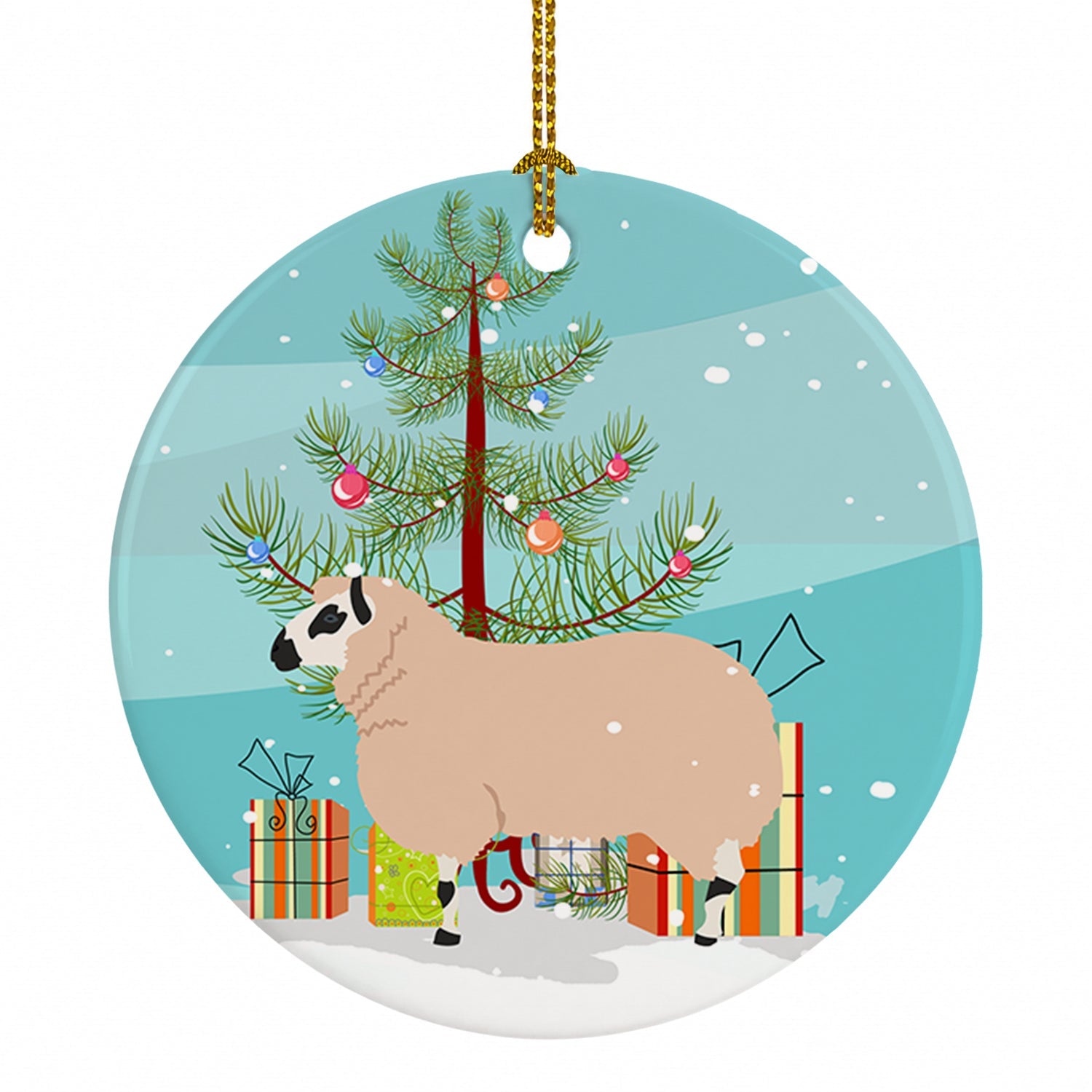 Kerry Hill Sheep Christmas Ceramic Ornament Christmas Tree Hanging Decorations for Home Christmas Holiday, Party, Gift, 3 in, Multicolor