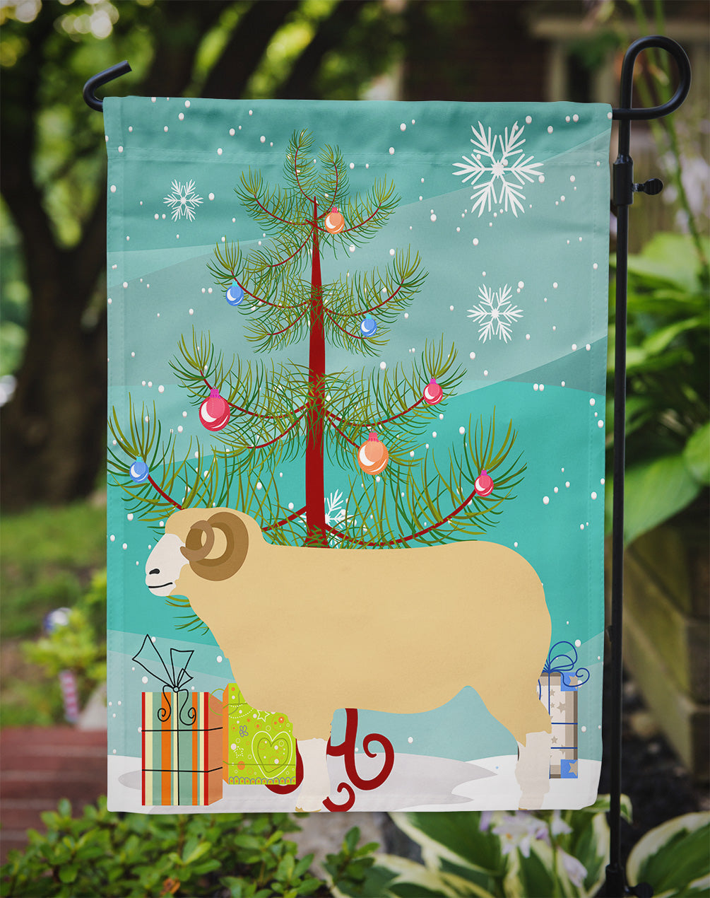 Horned Dorset Sheep Christmas Garden Flag Mailbox Decorative Yard Banner Outside Patio Artwork for Flower Beds, Garden Size, Multicolor