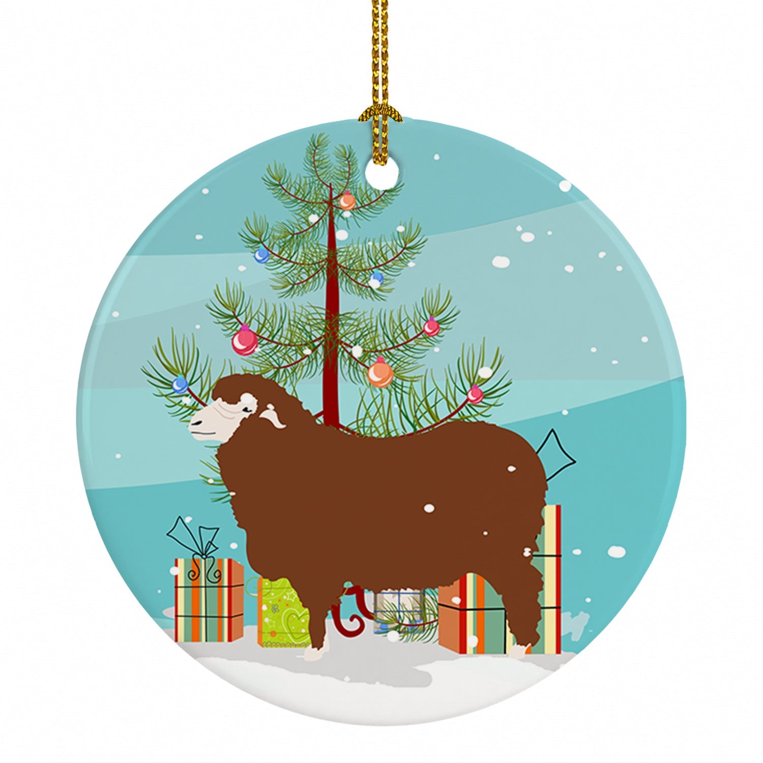 Merino Sheep Christmas Ceramic Ornament Christmas Tree Hanging Decorations for Home Christmas Holiday, Party, Gift, 3 in, Multicolor