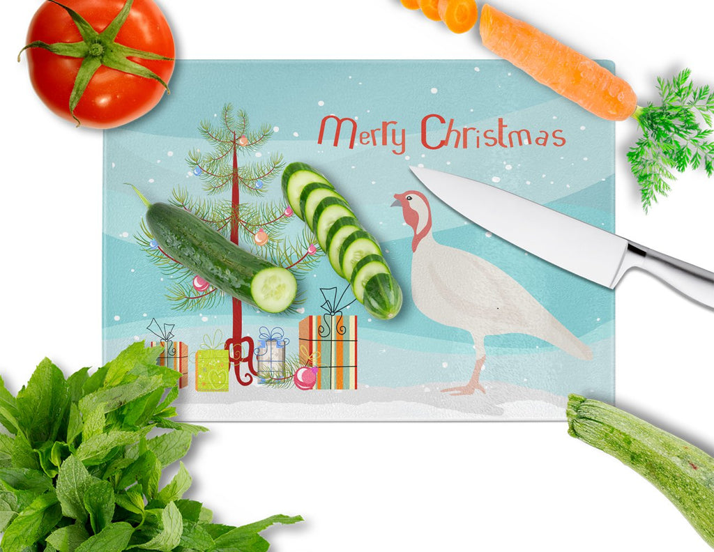 Beltsville Small White Turkey Hen Christmas Cutting Board Tempered Glass Kitchen Cutting Surface, Heat Resistant Chopping, Non-Slip Feet, Food Prep & Serving