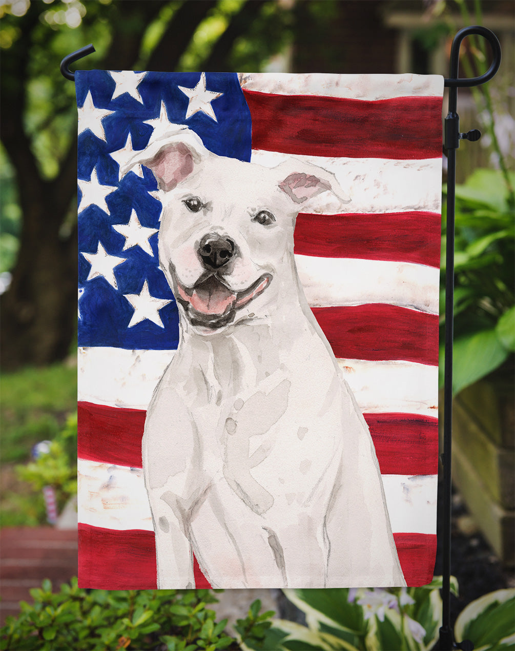 White Staffie Bull Terrier Patriotic Garden Flag Mailbox Decorative Yard Banner Outside Patio Artwork for Flower Beds, Garden Size, Multicolor