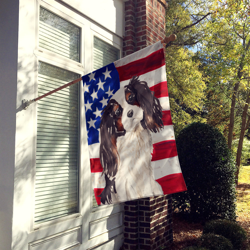Tricolor Cavalier Spaniel Patriotic House Flag 28x40 Porch Sleeve Pole Decorative Outside Yard Banner Artwork Wall Hanging, Polyester