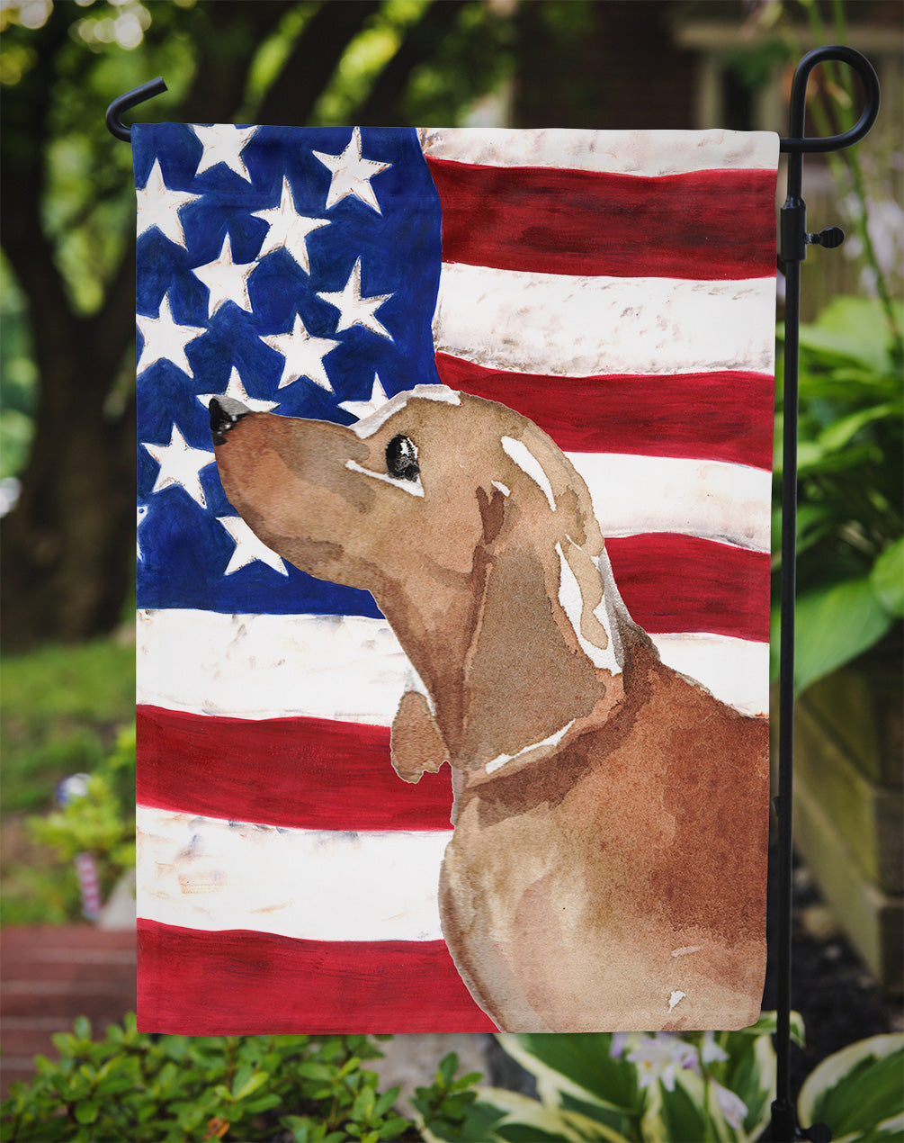 Red Tan Dachshund Patriotic Garden Flag Mailbox Decorative Yard Banner Outside Patio Artwork for Flower Beds, Garden Size, Multicolor