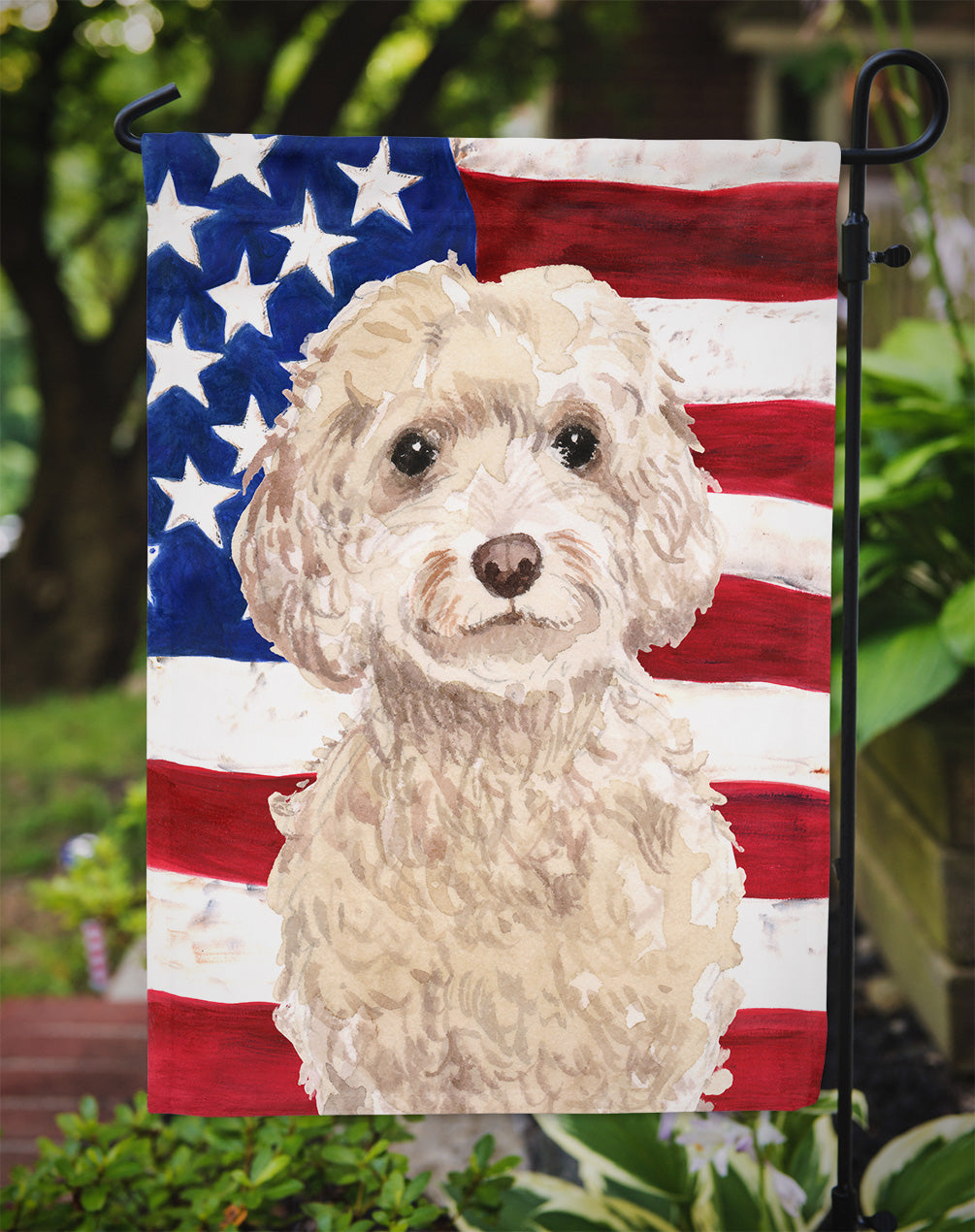 Champagne Cockapoo Patriotic Garden Flag Mailbox Decorative Yard Banner Outside Patio Artwork for Flower Beds, Garden Size, Multicolor